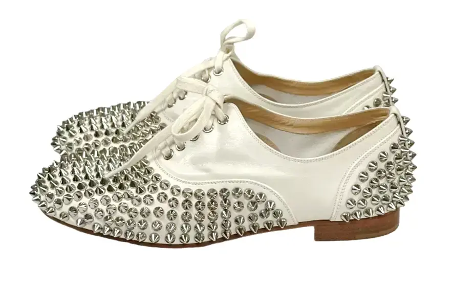 Thumbnail: CHRISTIAN LOUBOUTIN Freddy Spiked Loafers Oxford 35.5 Latte Silver Nappa Leather