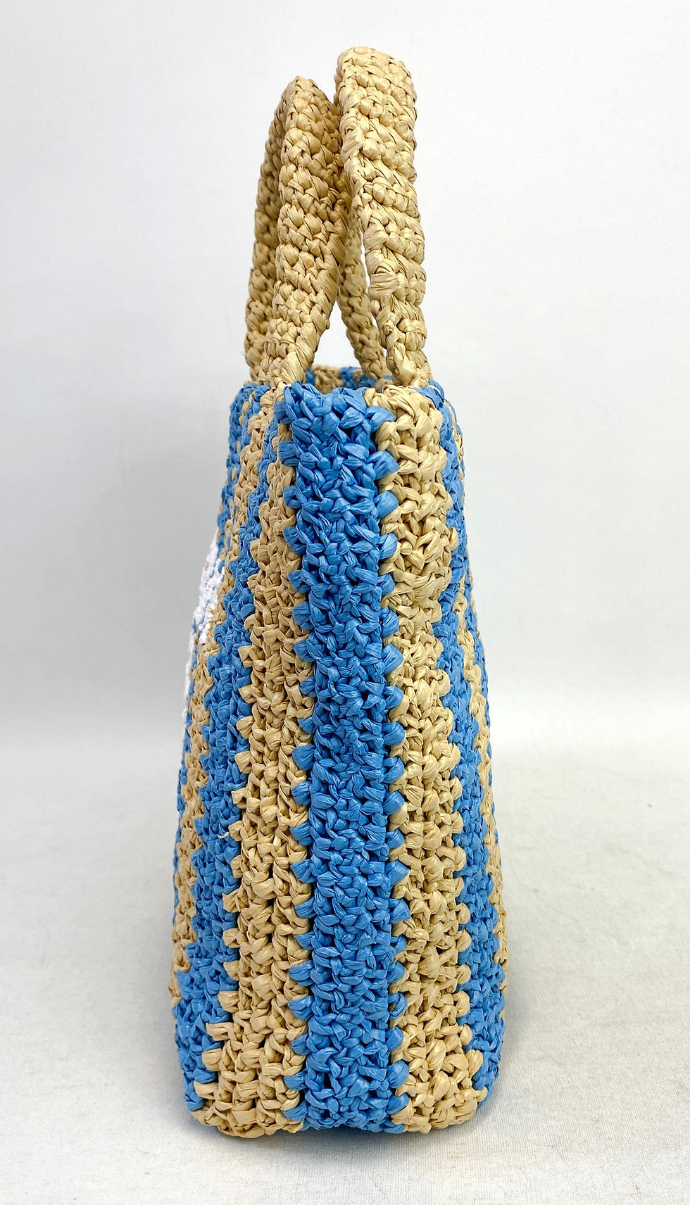 Hình thu nhỏ: NEW PRADA Small Tan Blue Striped Raffia Logo Tote Bag Naturale Celeste Special E