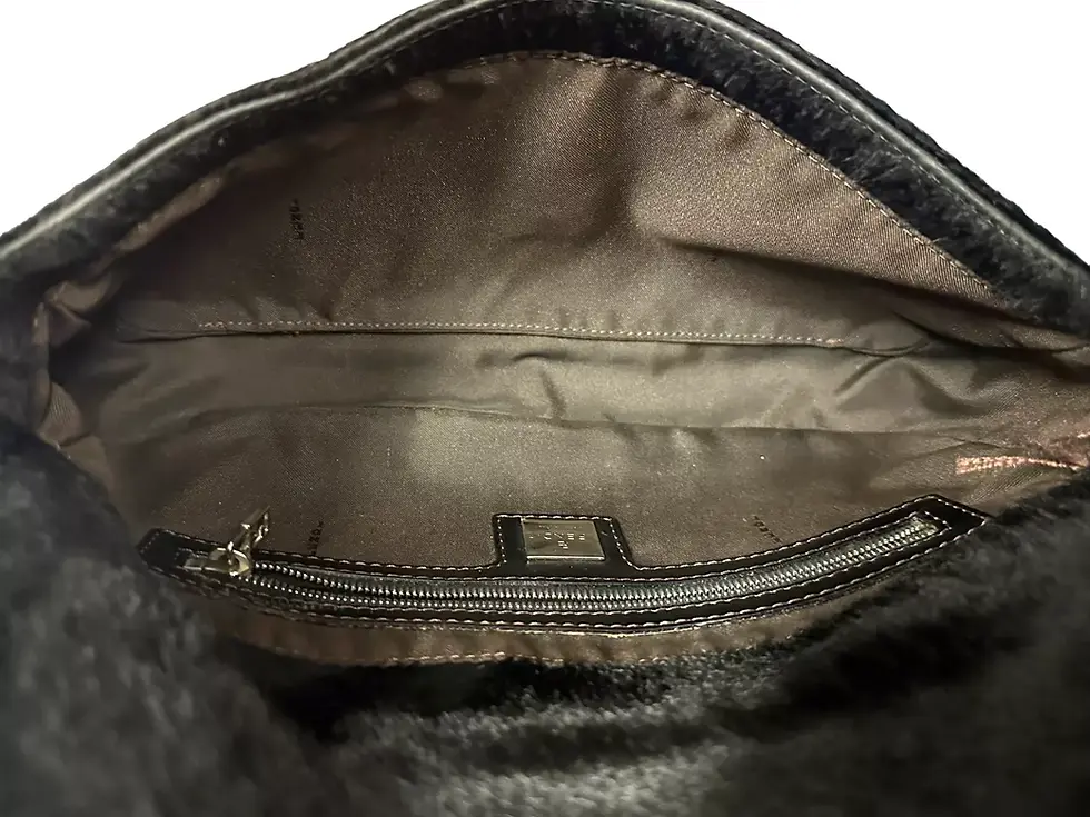Thumbnail: FENDI Pony Hair Leather Baguette Shoulder Bag Small Black Silver Hrdware