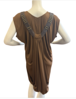 Miniatura: YIGAL AZROUEL Draped Shrot Dress 3 Large Earth Brown Cap Sleeves