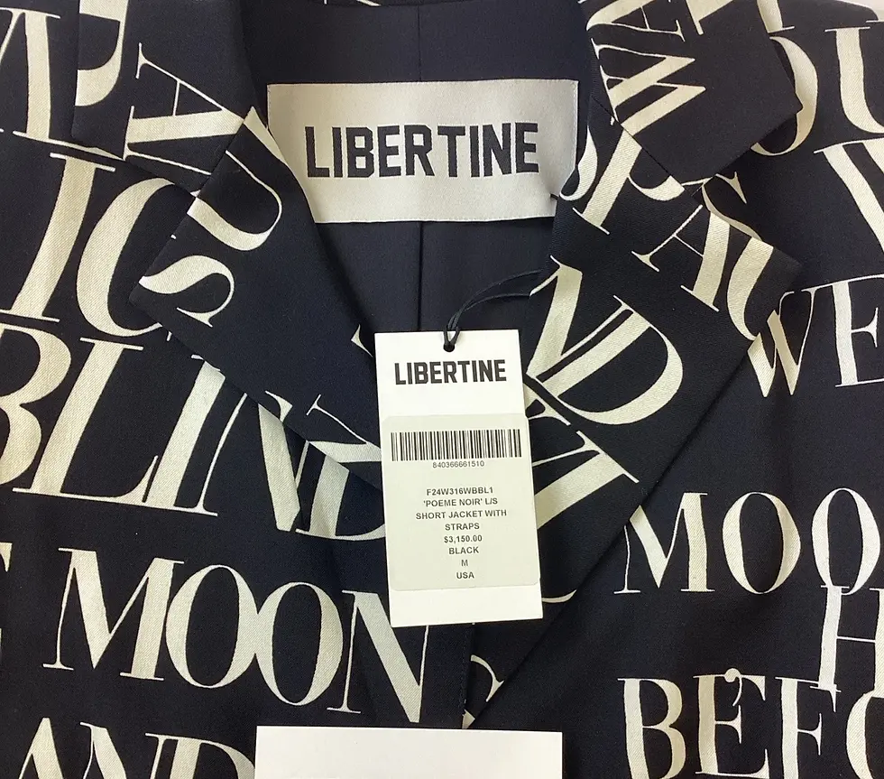 Thumbnail: LIBERTINE "Poeme" Noir Short Jacket Blazer Medium Black White Word Straps