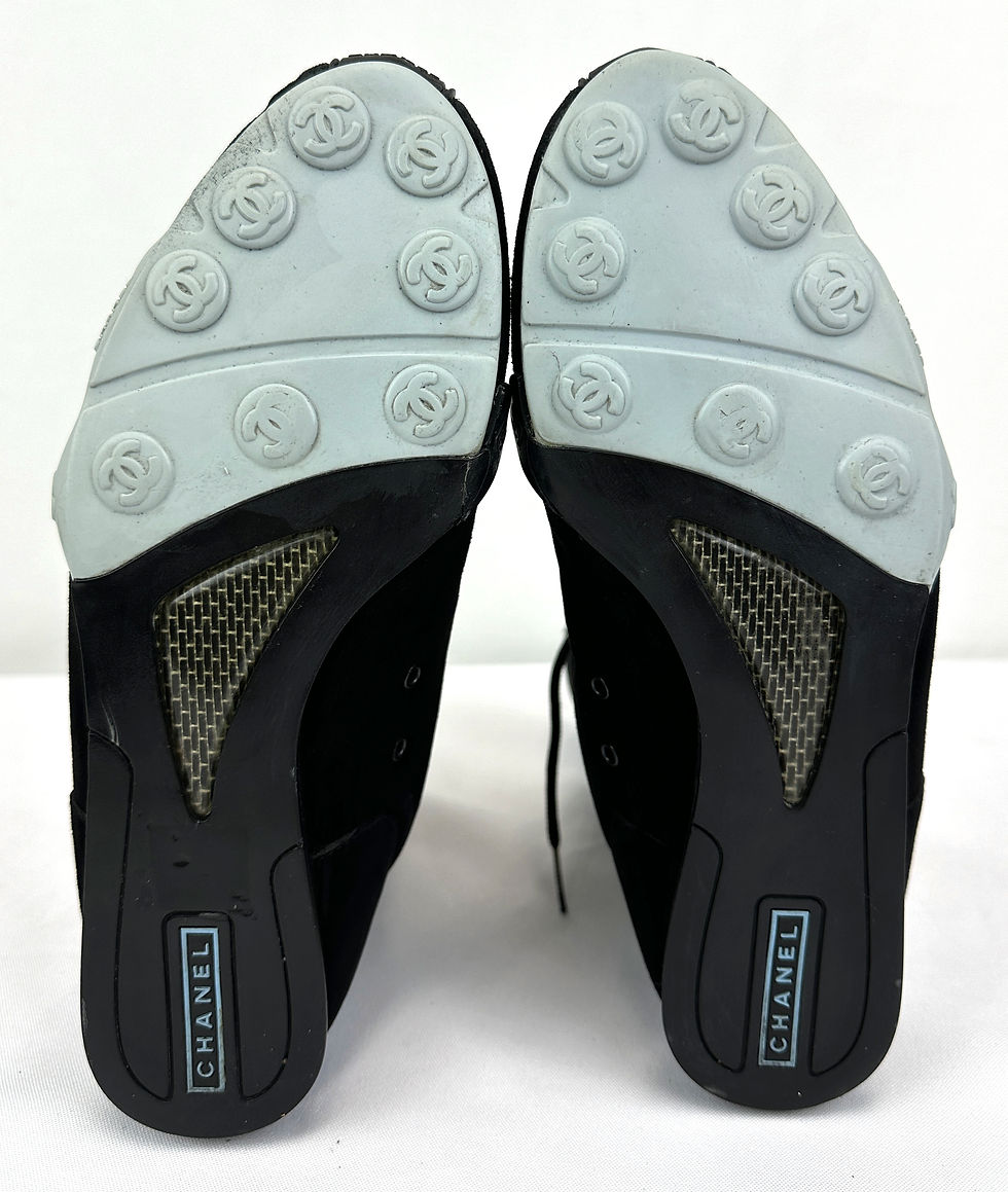 縮圖：CHANEL Suede Rubber Boxing High Top Boots 37.5 Black Blue CC Logo 6.5