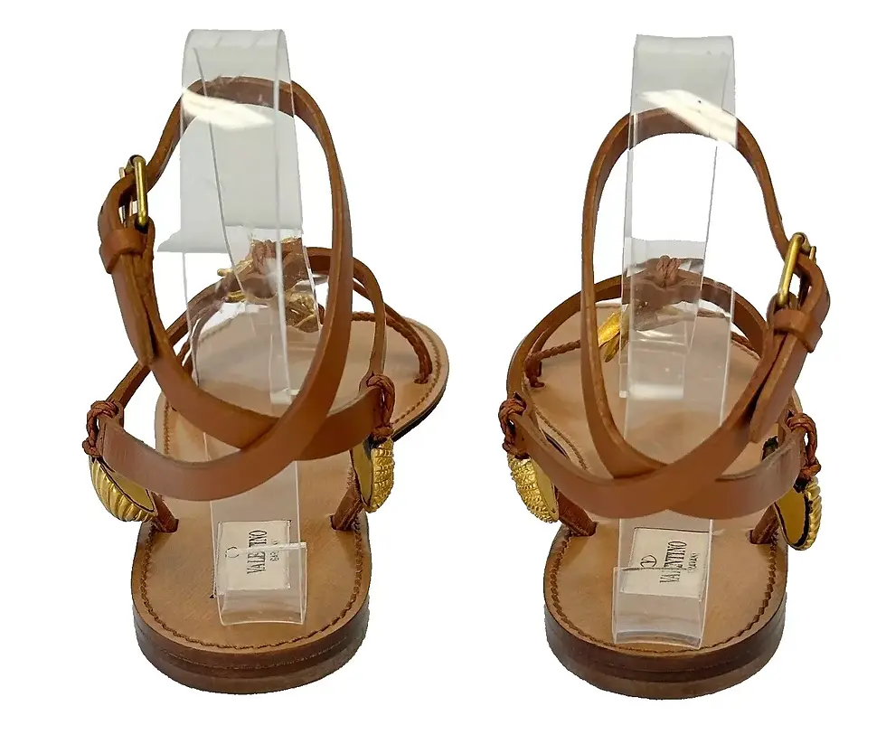 Thumbnail: VALENTINO Leather Starfish Seahorse Abyss Sandals 37.5 Brown Gold Seashells Wrap
