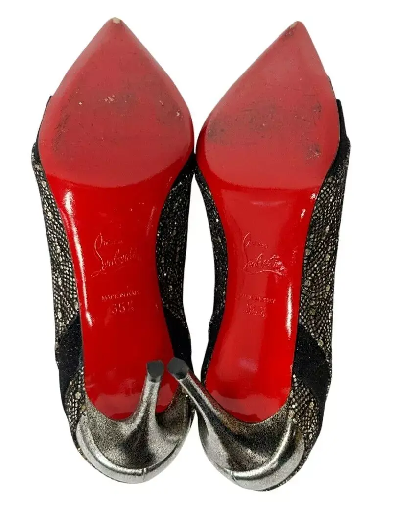 Thumbnail: CHRISTIAN LOUBOUTIN Eklectica 85 Heels Pumps 35.5 Black Gold Glitter Pointed Toe