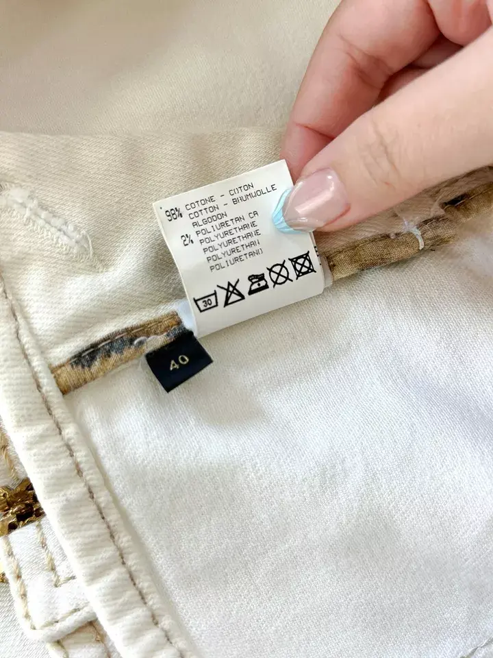 Hình thu nhỏ: ROBERTO CAVALLI Cotton Denim Skirt 40 4 US Oatmeal Belted Rhinestones
