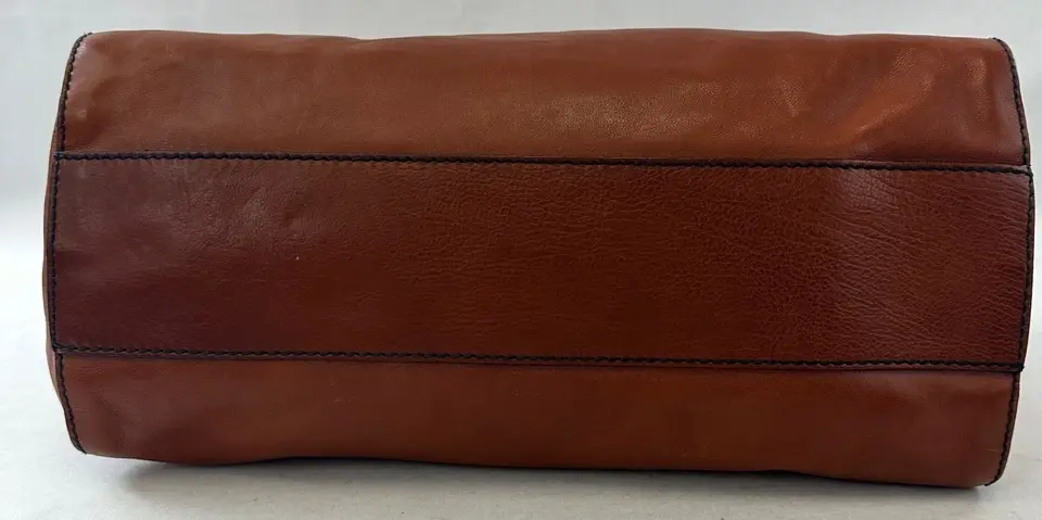 Thumbnail: ROBERTO CAVALLI Leather Handbag Satchel Large Brown Logo Embossed Vintage