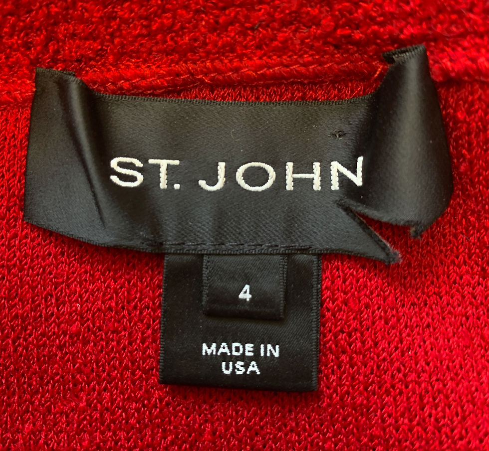 Miniatura: ST. JOHN 2PC Set Jacket Skirt Suit Red Silk Animal Print Trim Flower Tweed 4