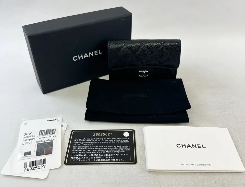 縮圖：NWT CHANEL Classic Flap Card Holder Grained Calfskin Mini Black Silver Quilted
