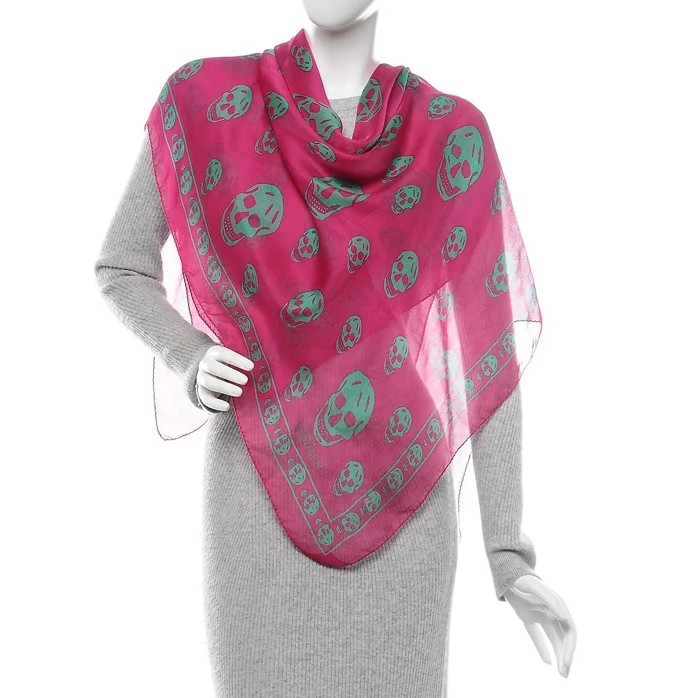 Hình thu nhỏ: NEW ALEXANDER MCQUEEN Silk Chiffon Square Scarf XL Extra Large Pink Green Skulls