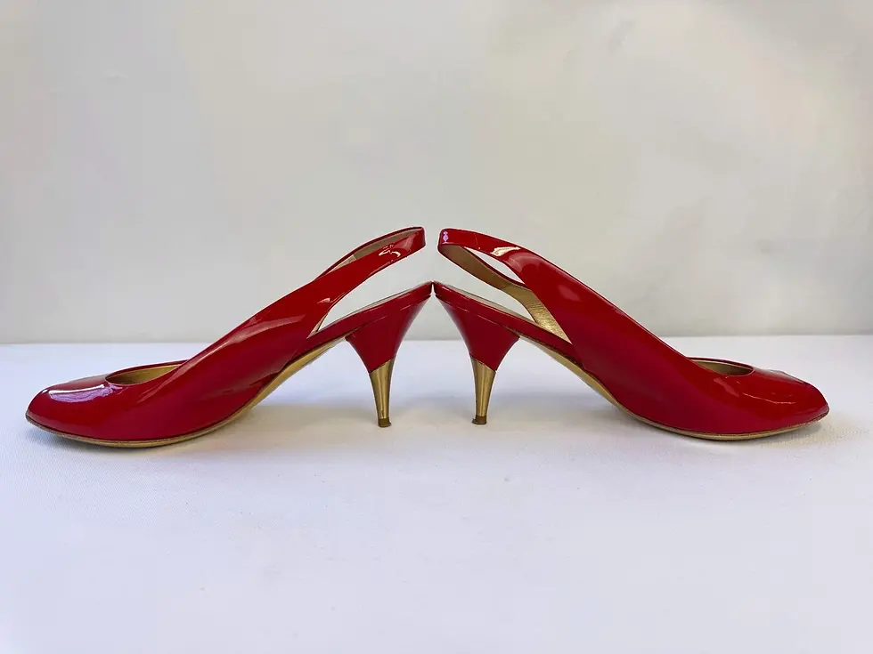 Miniatura: MIU MIU Vernice Patent Leather Sling Back Heels 38 8 US Red Gold Peep Toe
