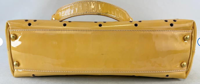 Thumbnail: Vintage CHANEL Perforated CC Logo Shopping Tote Bag Medium Yellow Patent Leather