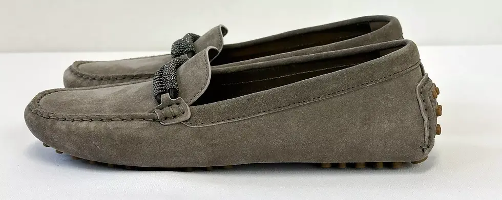 Thumbnail: NEW BRUNELLO CUCINELLI Suede Driving Loafers 38 8 US Gray Monili Beaded Detail