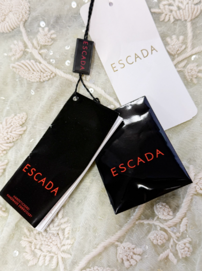 Miniatura: NWT ESCADA Sequin Tulle Short Sleeve Top 36 Mint Stand Collar 3D Flower S/S 2007