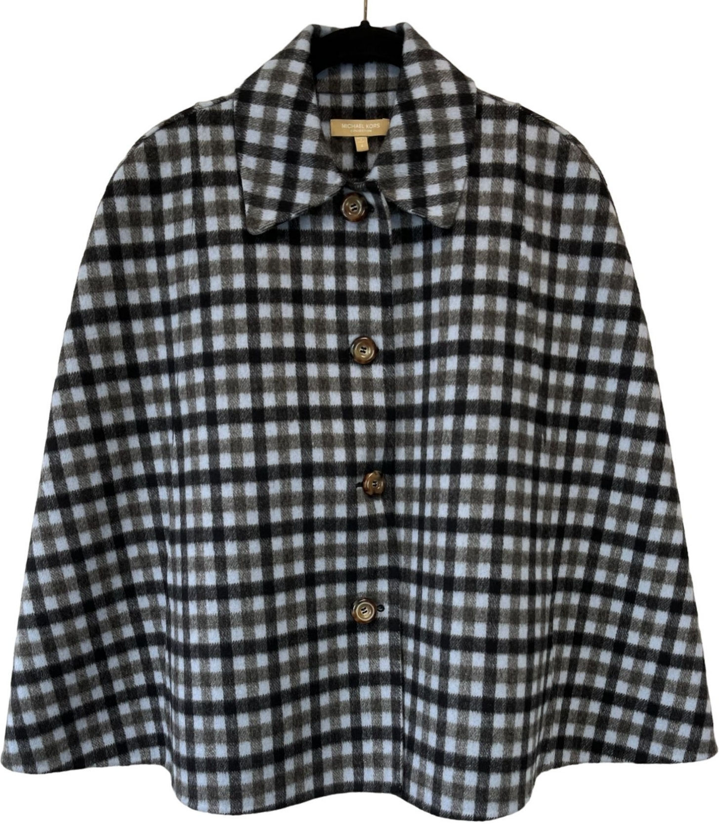 NEW MICHAEL KORS Collection Blue Plaid Button Up Short Cape 4