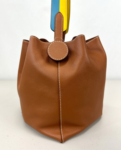 HERMES Licol Evercolor Calfskin Bucket Bag 17 Brown Bicolor
