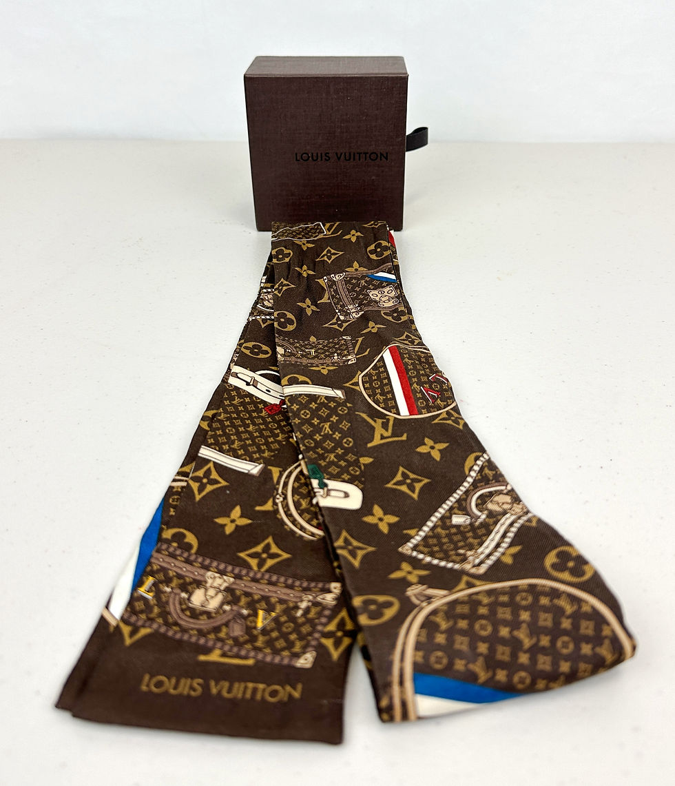 Thumbnail: LOUIS VUITTON Brown Monogram Trunk Bandeau Silk Scarf 120cm M72395
