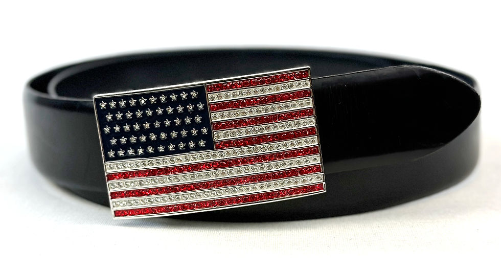 ST. JOHN Black Leather Crystal Embellished American Flag Belt 32