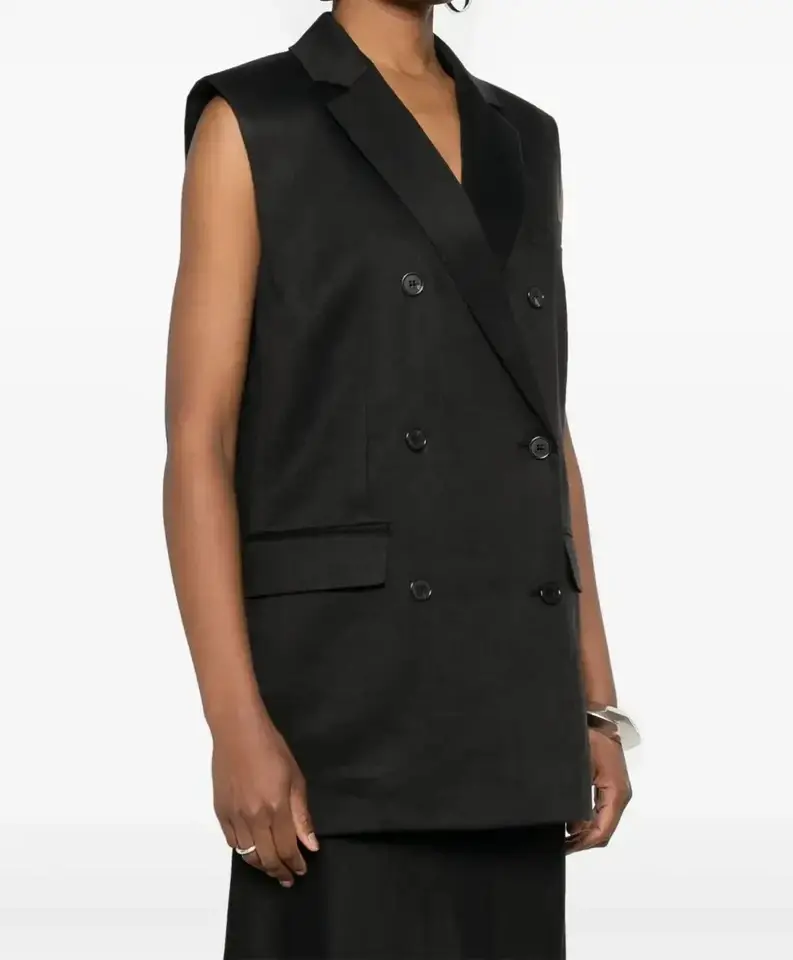 Miniatura: THEORY Good Collection Double Breasted Long Vest Small S Black Faux Pockets NEW