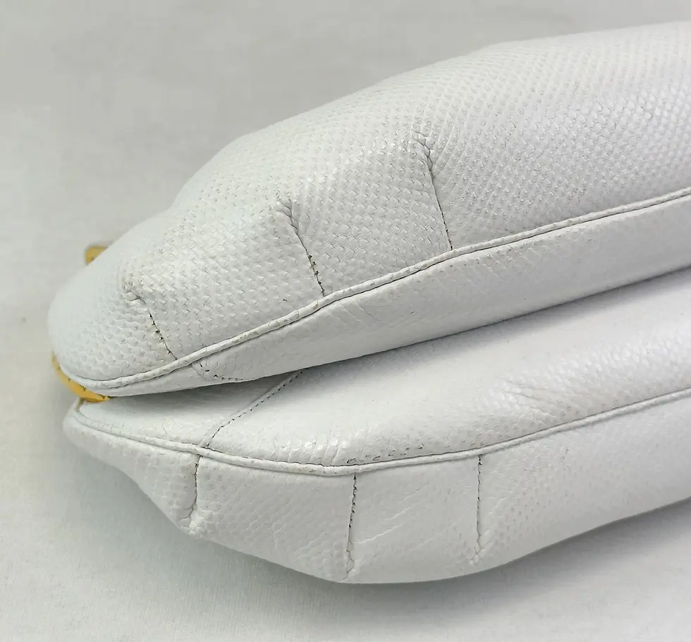 Hình thu nhỏ: JUDITH LEIBER Lizard Leather Shoulder Bag Clutch Small White Gold