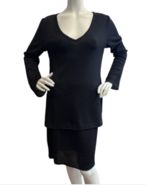 Thumbnail: ST. JOHN Collection 2PCS Santana Knit Top Skirt Set 8 Black Long Sleeves