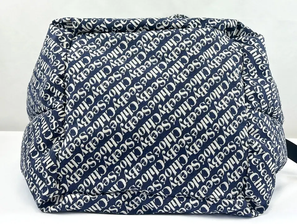 Miniatura: SEE BY CHLOE Tilly Shopper Tote Bag Weekender Large Royal Navy Canvas Logo NEW