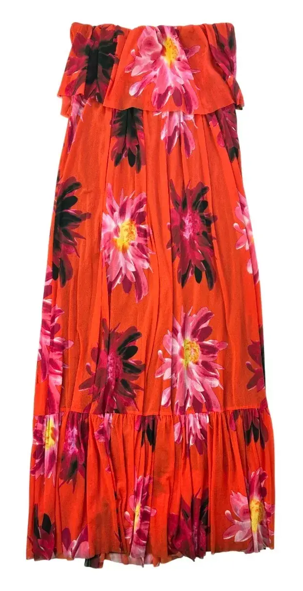 Hình thu nhỏ: FUZZI Strapless Ruffle Floral Maxi Dress M Burnt Orange Popover Tulle Lined Md