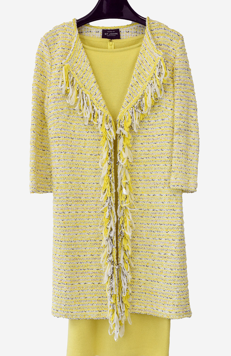 縮圖：NEW ST. JOHN Tweed Knit Jacket Coat Santana Dress 6 White Multi Lemonade Yellow