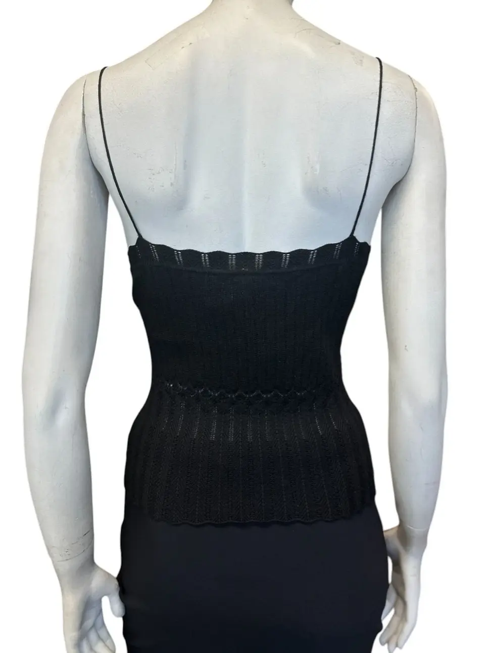 Hình thu nhỏ: Vintage CHRISTIAN DIOR Wool Knit Spaghetti Strap Cami Large Black Scalloped 8
