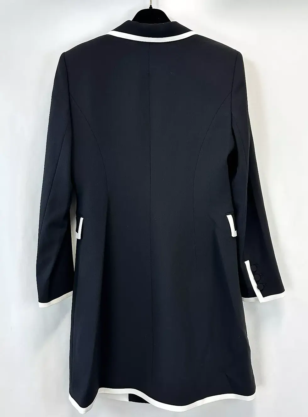 Hình thu nhỏ: ALICE + OLIVIA Kyrie Piped Tuxedo Coat Dress 12 Black White Faux Pockets