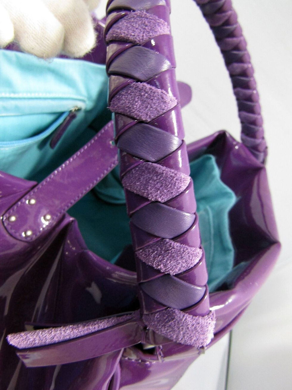Thumbnail: MALO Patent Leather Purple Large Handbag Satchel