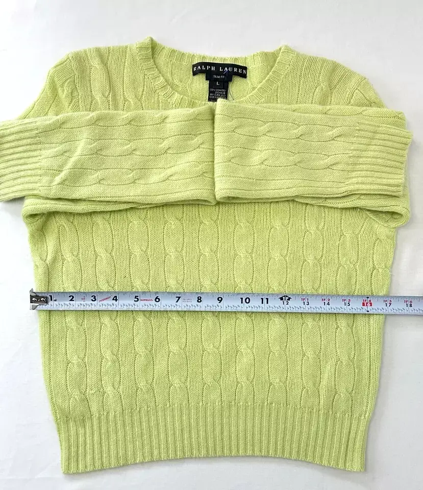 Hình thu nhỏ: RALPH LAUREN Chartreuse Green Sweater Slim Fit Cable Cashmere Knit Large Womens