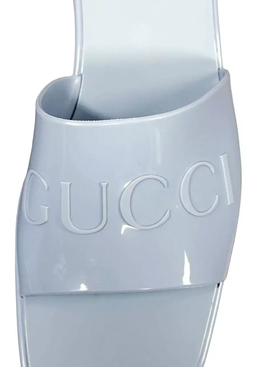 縮圖：GUCCI Women's Block Heel Platform Sandals Light Blue Rubber 37 7 Logo Slide