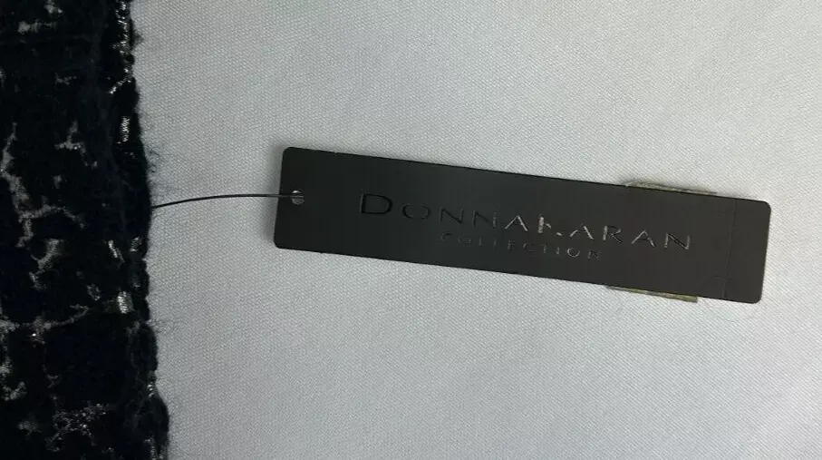 縮圖：NWT DONNA KAREN Cracked Metallic Lame Brocade Black Wool Blend Midi Coat S Small