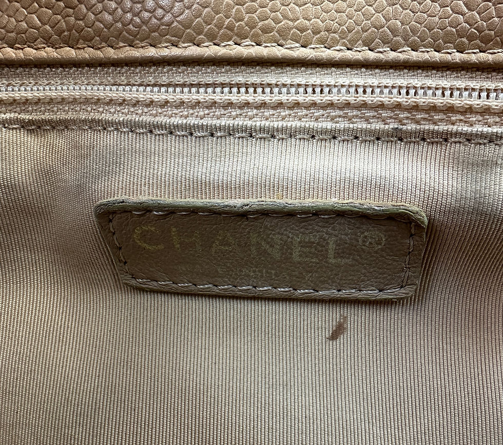 Thumbnail: CHANEL Dark Beige Camel CC Logo Caviar Leather Grand Shopping Tote Bag