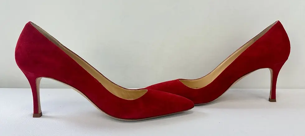 縮圖：MANOLO BLAHNIK BB Suede Pointed Toe Pumps 38 8 US Scarlet 70mm Shoes Red Heels