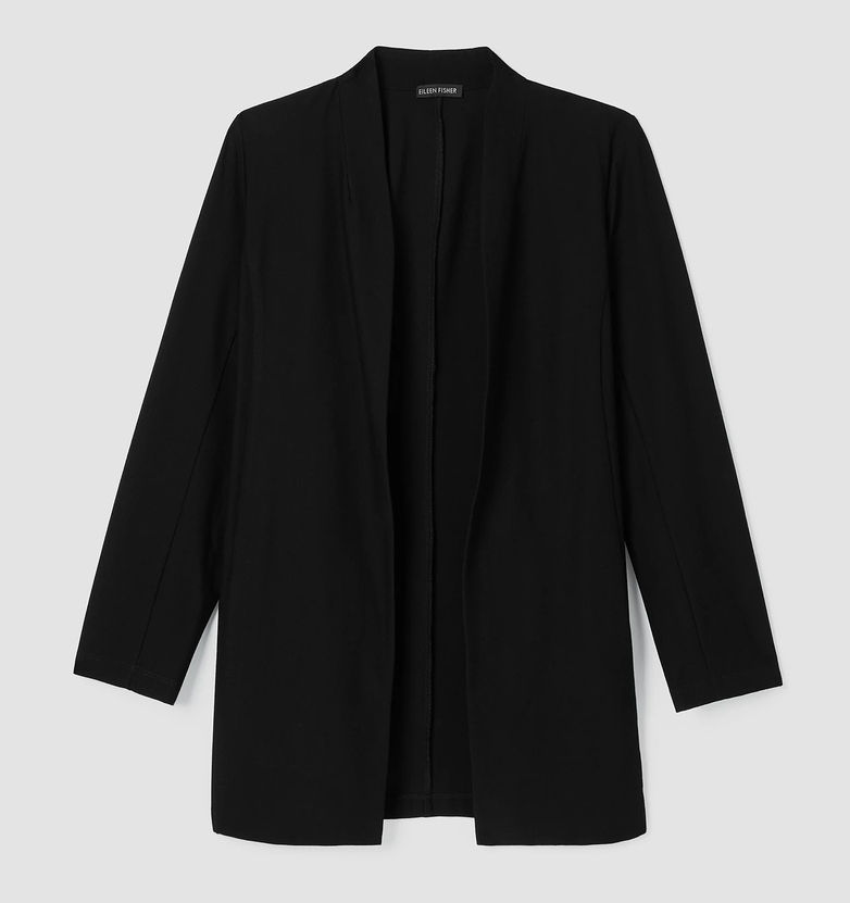 Thumbnail: EILEEN FISHER Black Lightweight Washable Stretch Crepe Long Jacket Small