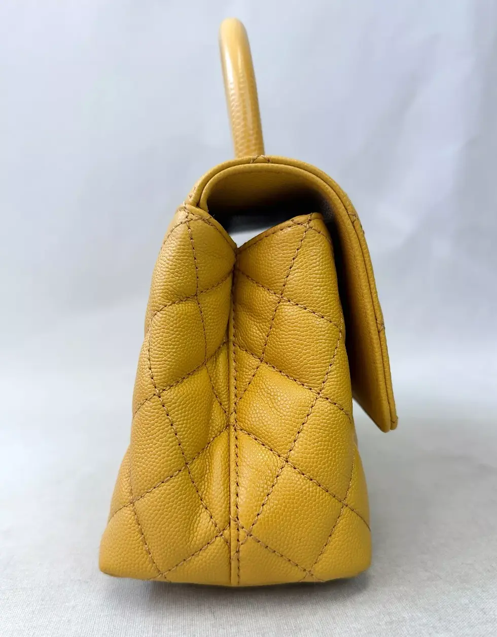 Thumbnail: CHANEL Coco Caviar Quilted Leather Flap Bag With Top Handle Small Yellow 2023