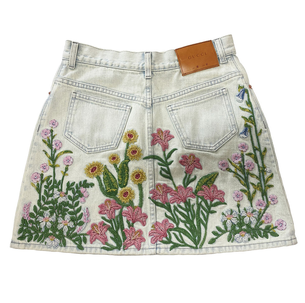 縮圖：GUCCI Skirt Light Blue Stonewashed Bleached Denim Floral Embroidered 42 6 RARE
