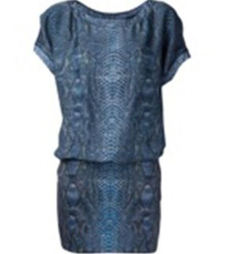 Hình thu nhỏ: BARBARA BUI Blue Python Print Cap Sleeve Fitted Waist Short Mini Dress 36 4