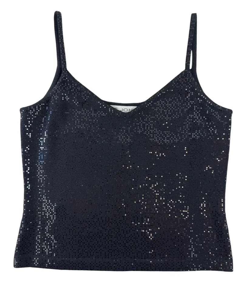 Miniatura: ST. JOHN EVENING Knit Shell Tank Top Small Black Paillettes Spaghetti Strap