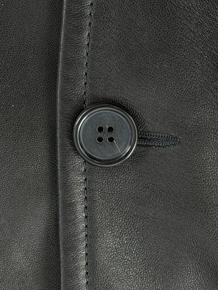 Thumbnail: BARBARA BUI Lambskin Leather Jacket Medium Black Flap Pockets Button Closure