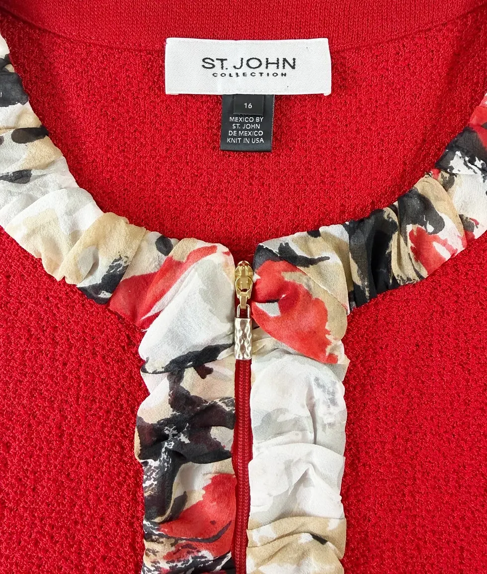 Miniatura: ST. JOHN Collection Draped Collar Zip Crop Jacket Red 16 Garnet Texture Knit