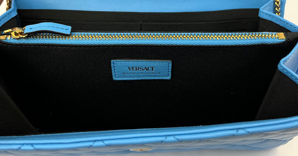 Hình thu nhỏ: VERSACE Blue Medusa Quilted Flap Medium Wallet On Chain Crossbody Bag