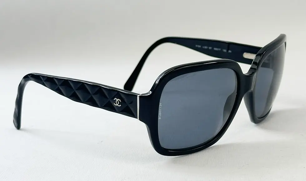 CHANEL Square Sunglasses Black Acetate Quilted Silver CC 5124 59-17-135