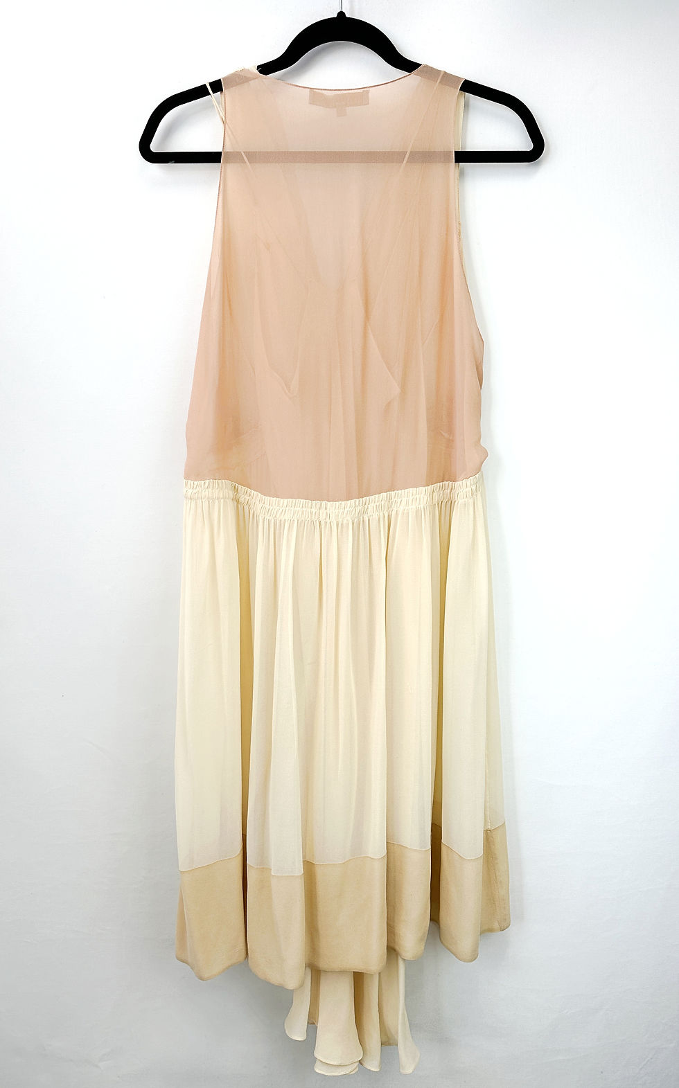 Hình thu nhỏ: VANESSA BRUNO Dress Beige Nude Colorblock Silk Flowy V-Neck Ruched 34 2 Small