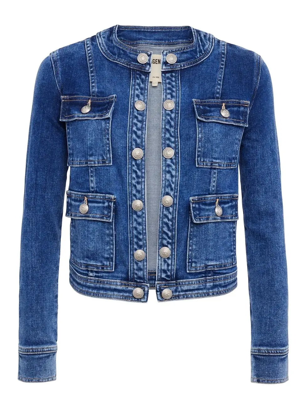 Thumbnail: L'AGENCE Yari Collarless Denim Jacket Medium Rhodes Blue Buttons Pockets