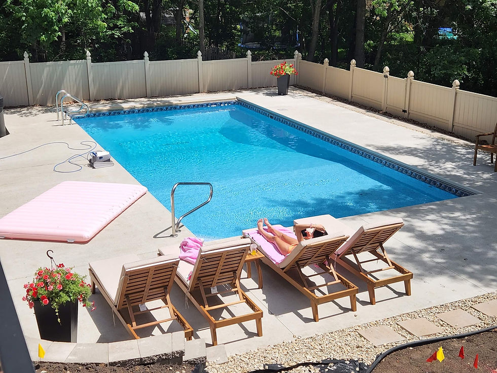 concrete patio around pool