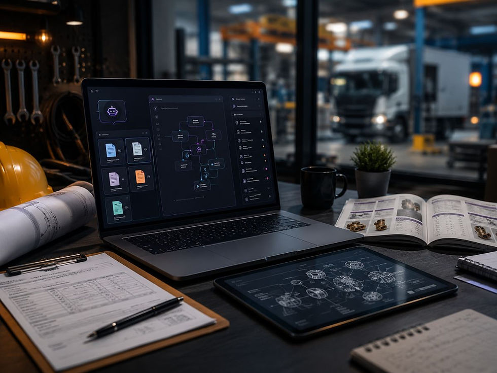 Business professional reviewing AI workflow and operations dashboards