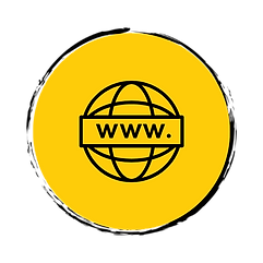 Yellow circular icon with a globe and 'www' text, showcasing how our graphic design services can increase your web presence. graphic design services by Digital Marketing Solutions Online.