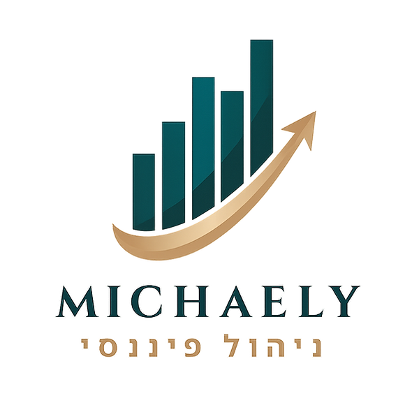 גרף עולה עם לוגו מיכאלי ניהול פיננסי. Michaely Finance